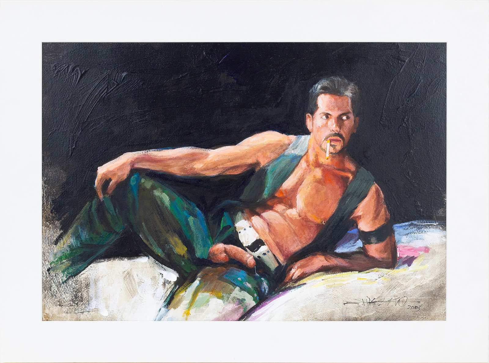 Shozo Nagano (Japanese, 1928-2008): 'Pierced Leatherman.' 2003. Oil on paper. Signed and dated bottom right. 13 x 19"; 17 x 23" (overall). Matted.