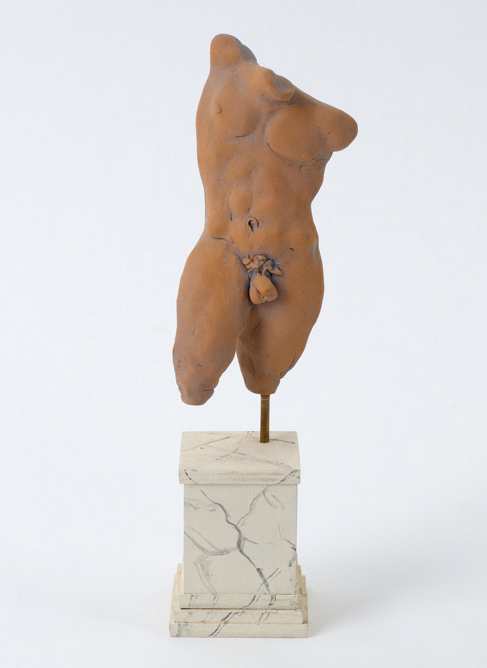 Campbell J. Paxton (American, b. 1948): 'Standing Torso.' Polymer clay mounted on faux marbel painted wood base. Signed and titled on bottom. 9 x 2 1/2 x 2 1/2" (sight).