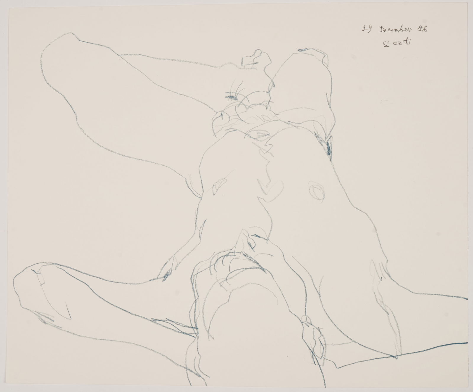 Laurence Herbert Scott (American, 1933-2005): 'Reclined Nude.' 1986. Graphite on paper. Signs at top right. Dated "29 December 1986." 14 x 17".