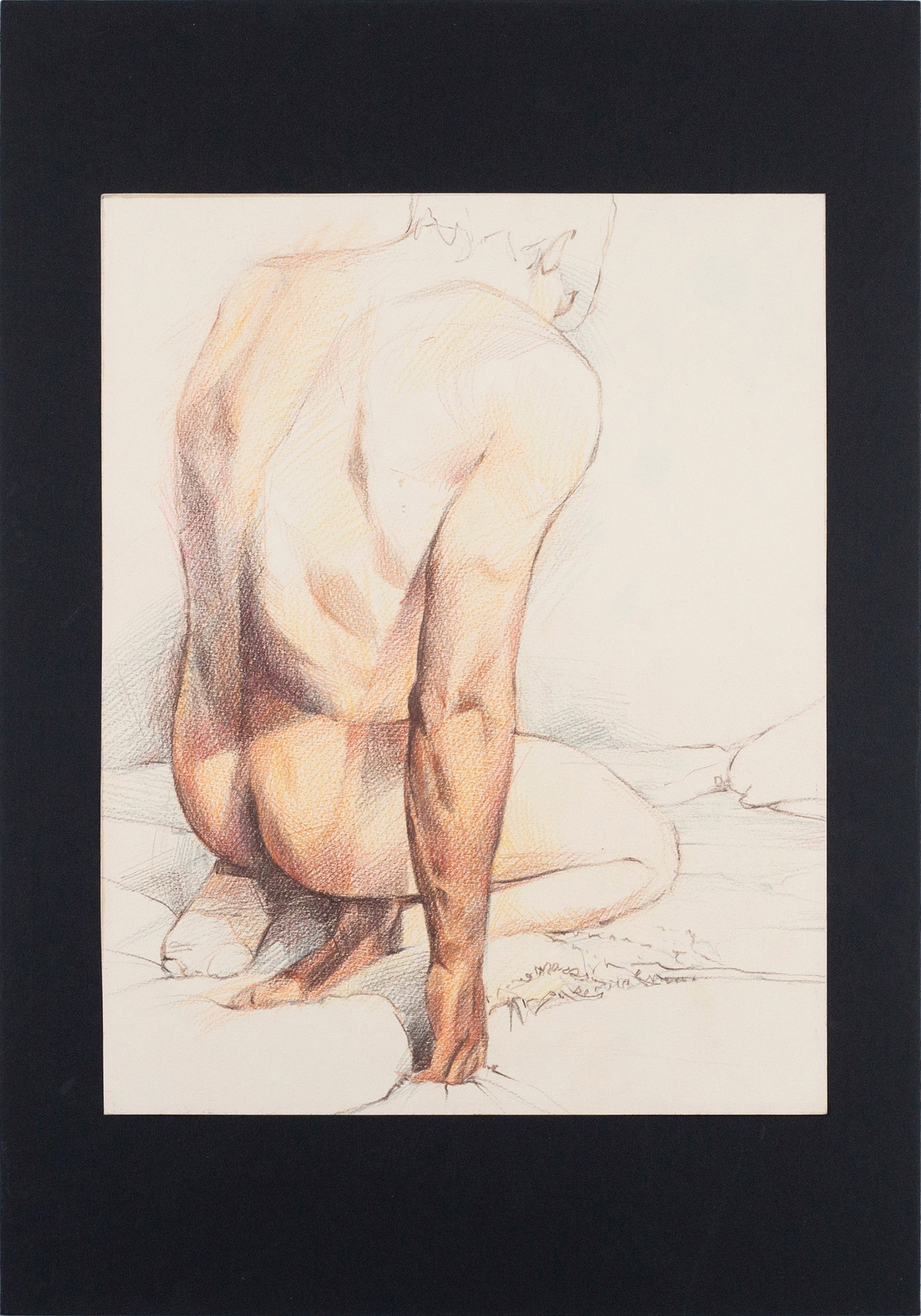 American School 21st Century: 'Nude #3.' Colored Pencil on paper. Labeled on verso. Signed illegibly and titled. 14 x 11"; 20 x 14". Matted.
