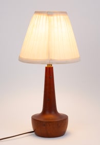 Walnut Mid-Century Bronze Inlaid Table Lamp