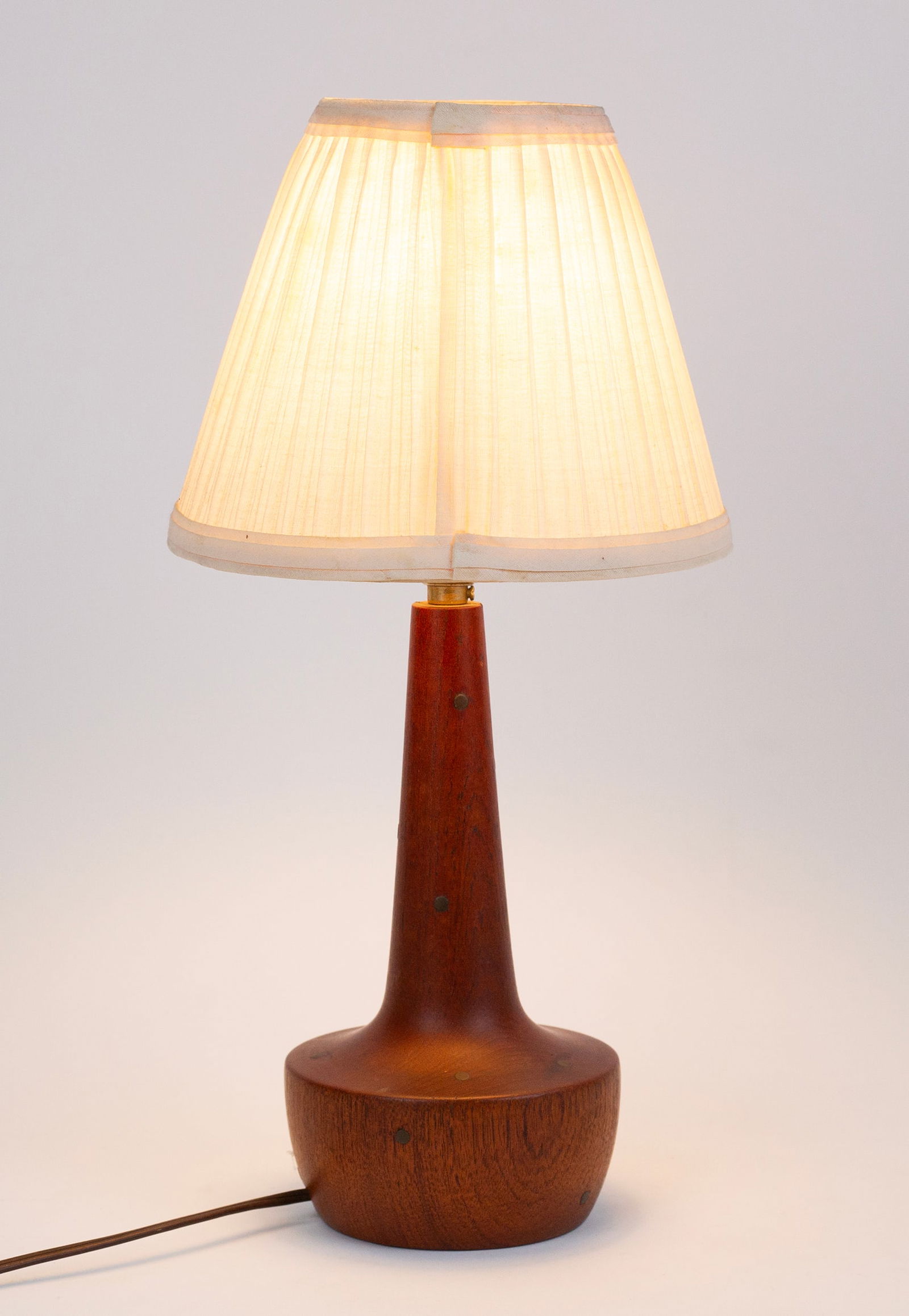 Walnut Mid-Century Bronze Inlaid Table Lamp (1 of 2)
