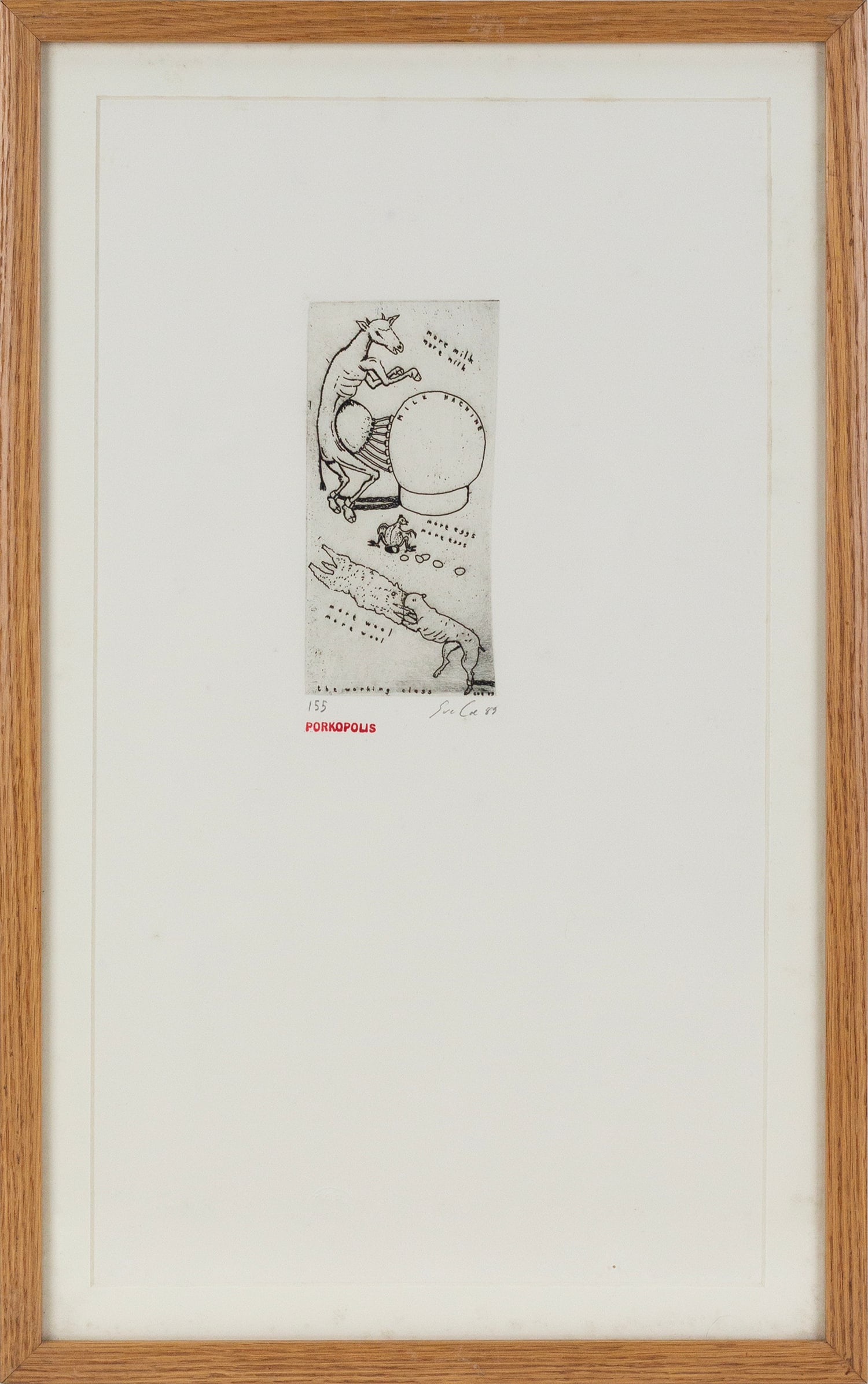 Sue Coe (British, b. 1951): "The Working Class." 1989. Etching. Signed, dated, and numbered. along the bottom 18 x 11"; 20 3/4 x 18 1/4" (framed).