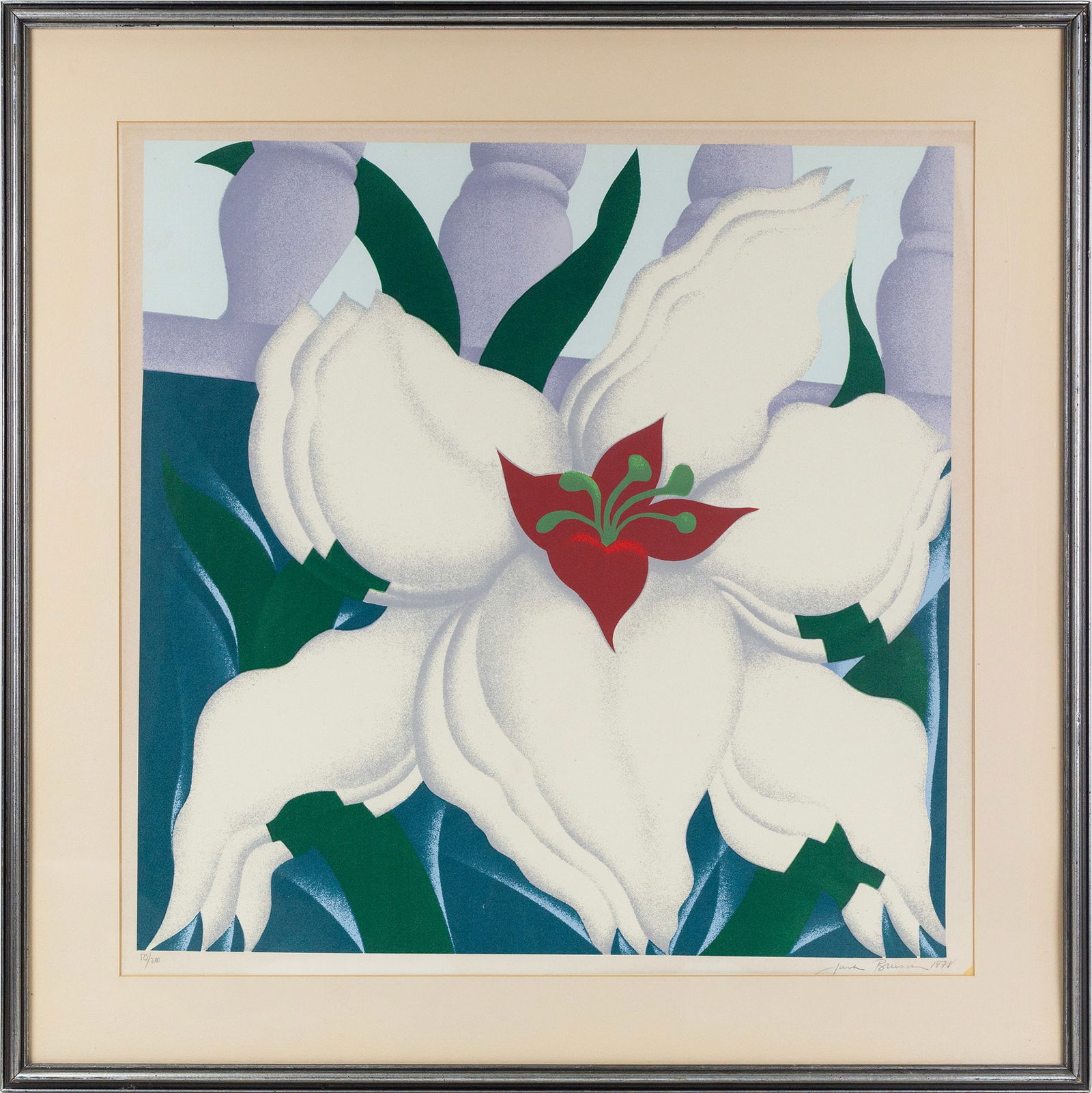 Jack Brusca (American, 1939 - 1993): "Lily." 1978. Serigraph. Signed and dated at bottom right. Edition of 200. 23 3/4 x 23 1/2"; 31 x 31 1/2" (overall). Framed.