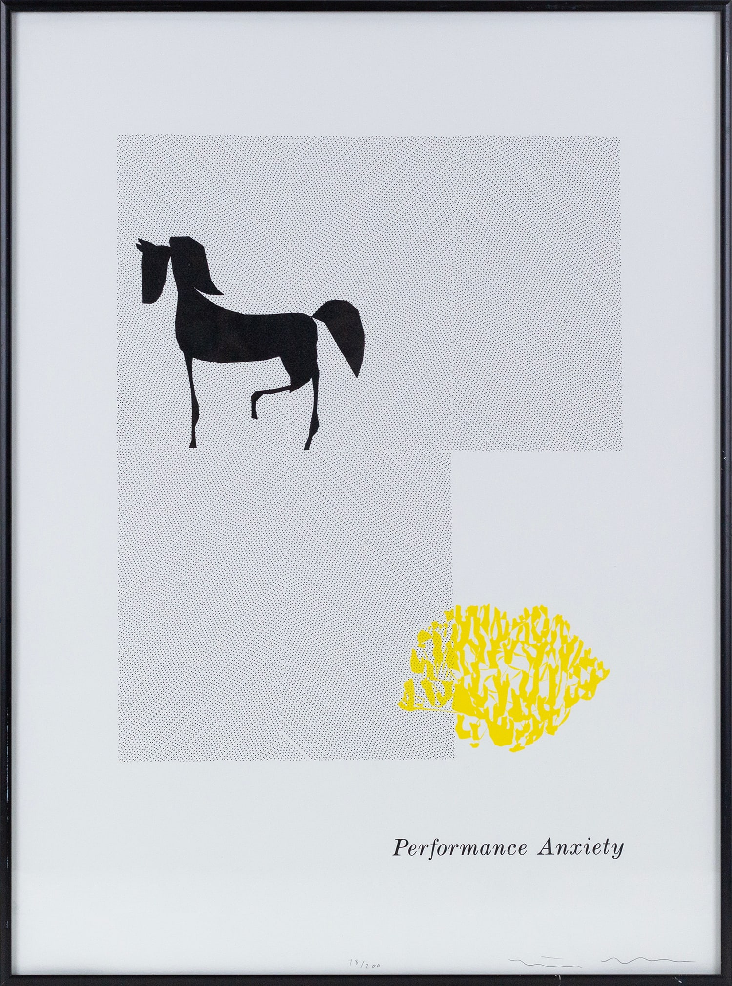 Matthew Brannon (American, b. 1971): "Performance Anxiety." 2006. Serigraph. Edition of 200. Signed on bottom right. Published by Printed Matter Inc. 24 1/2 x 18 1/4; 24 x 18" (overall). Framed.