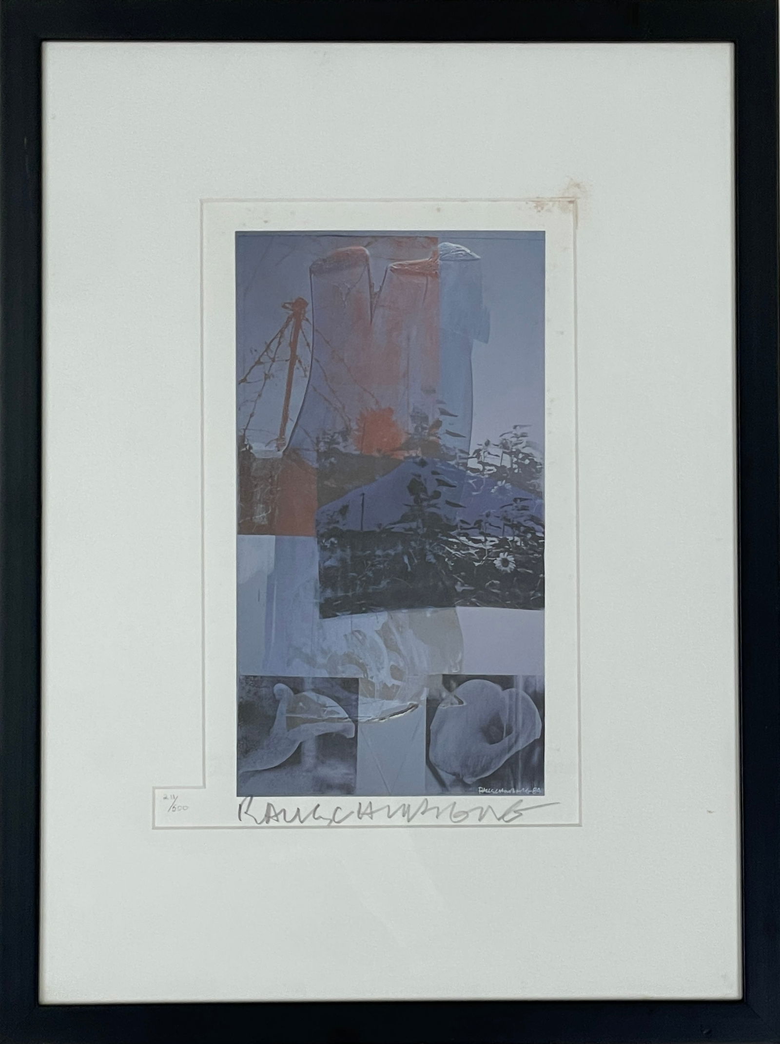 Robert Rauschenberg (American, 1925 - 2008): "Tanya's Veil (Whale)." 1992. Lithograph. Edition of 500. Signed below image and in plate, editioned on bottom left. 11 x 8 1/2"; 18 3/4 x 13 3/4" (overall). Framed.
