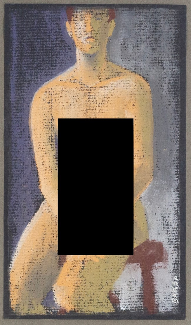 Teresa Baksa (American - Massachusetts, Contemporary): "Sitting Man." 1995. Oil stick on paper. 12 x 7"; 22 x 16" (overall).