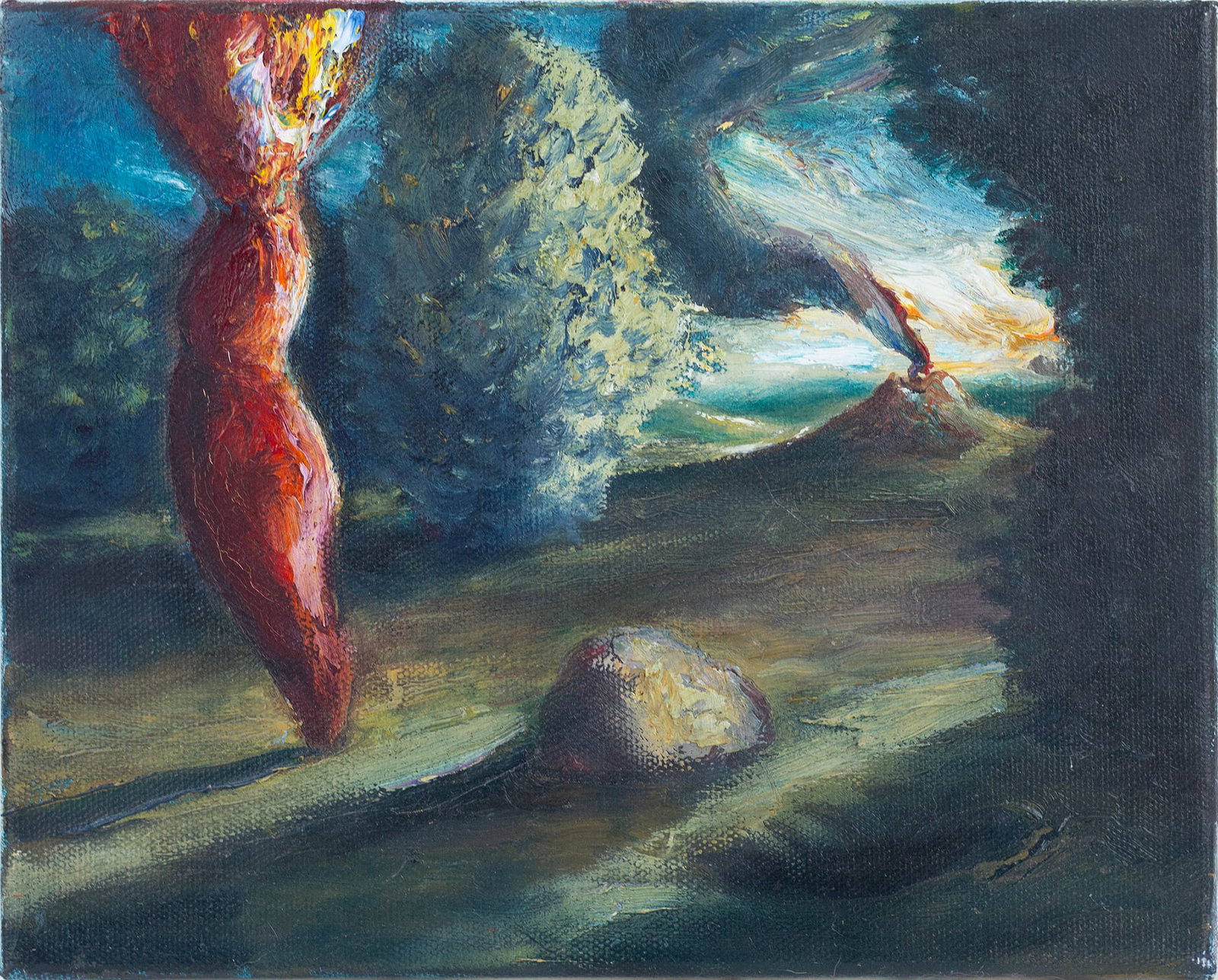 Selwyn Rodda (Australian, b. 1968): "Underground downover." 2018. Oil on canvas. Signed and inscribed on the verso. 8 x 10". Provenance: Providence, Rhode Island noted art critic and collector.