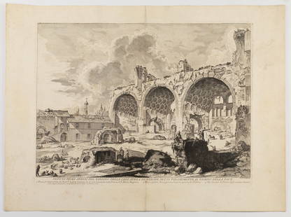 Giovanni Battista Piranesi (Italian, 1720 - 1788): "Views of the Remains of the Dining Room". Etching on laid and joined paper. 28 x 20 3/4".