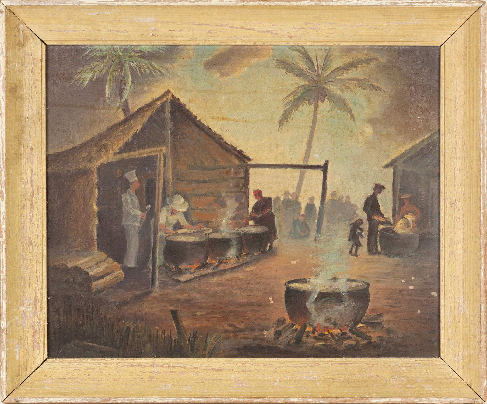 20th Century WPA School: "Florida WPA." 1940. Oil on panel. Signed illegibly and dated on the bottom right. 16 x 20"; 19 1/2 x 23" (overall). Framed.