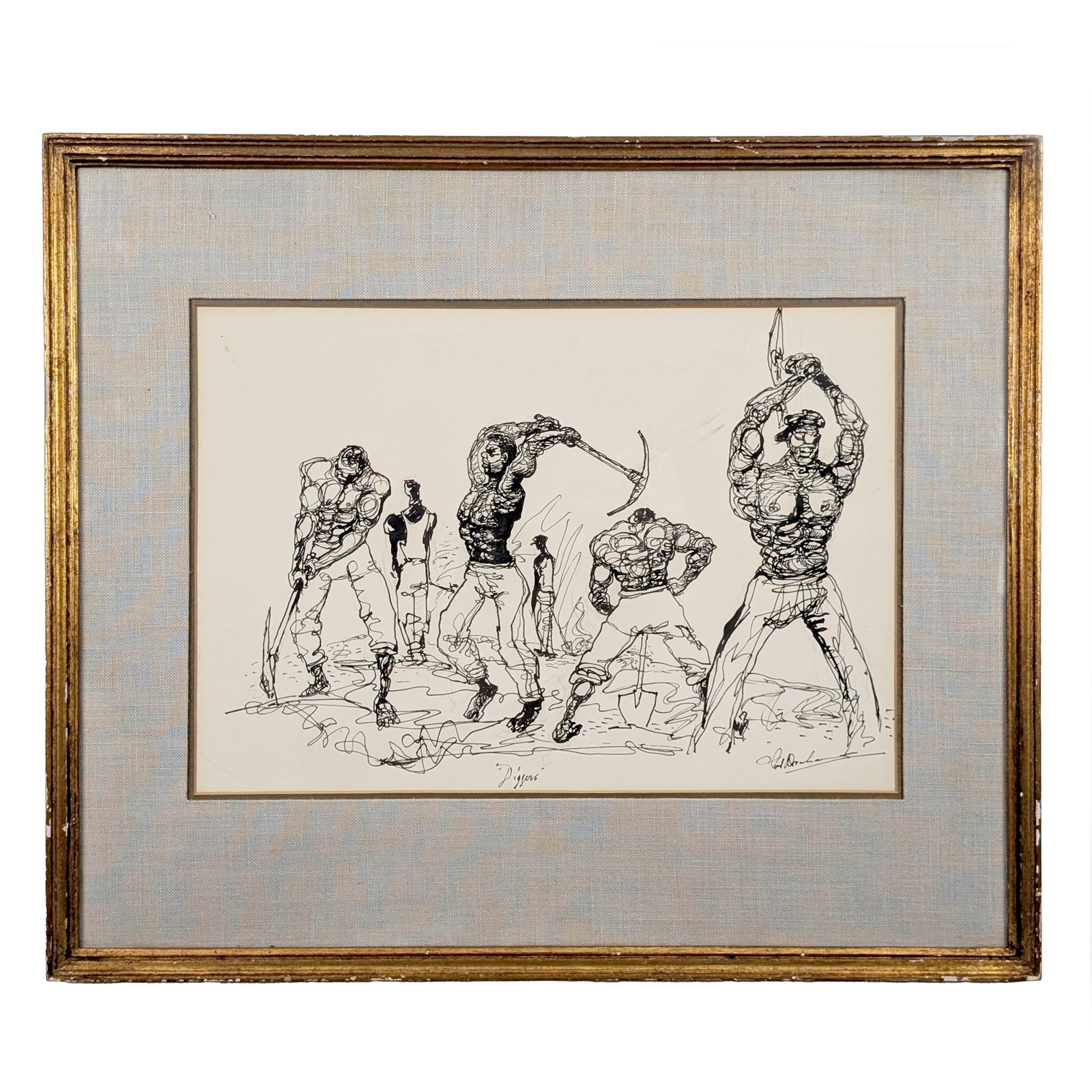20th Century (American School): Ink drawing. 10 x 14"; 17 x 20" (overall). Titled on the bottom. Signature illegible. Framed.