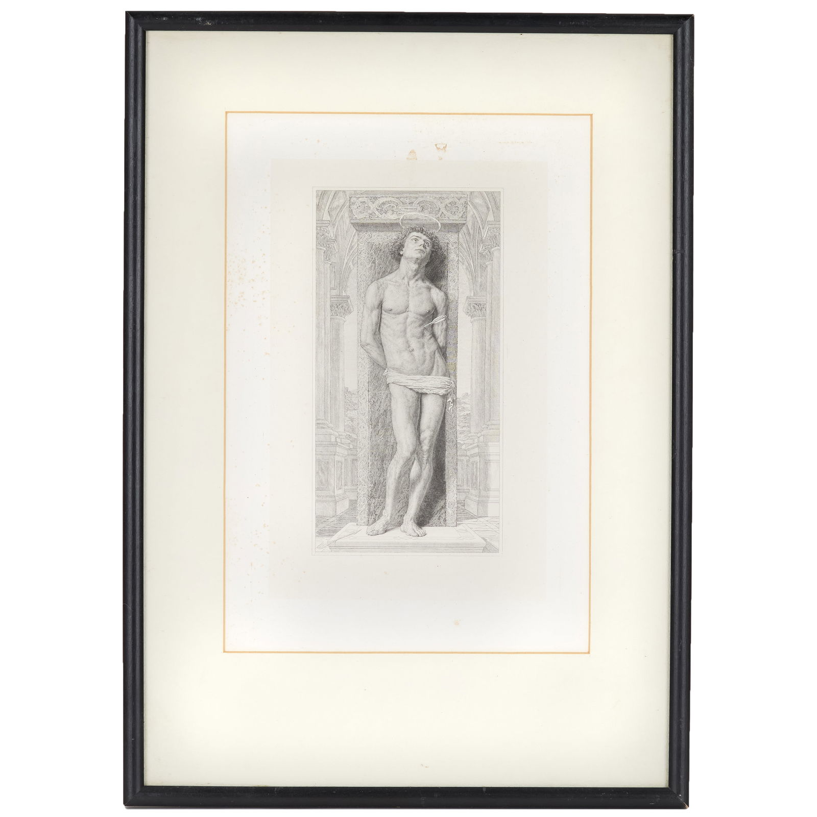 Claude-Ferdinand Gaillard (French, 1834-1887): "Saint Sebastian." 1876. Engraving. Labeled on verso. 12 1/2 x 8 1/2"; 18 x 13 1/2" (overall). Framed. An oil painting of the same image by Gaillard can be found in the permanent collection of the Mus