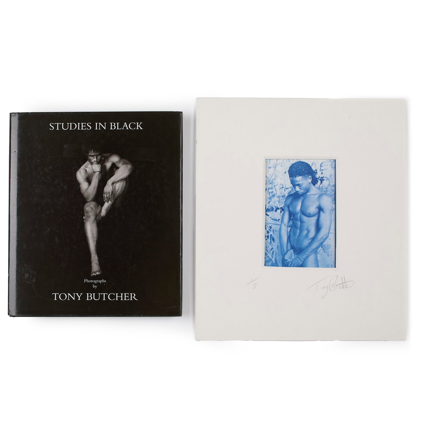 Tony Butcher (American, 20th Century): "Studies in Black." Cyanotype. Signed and editioned on the matboard. Edition: 5. 6 1/2 x 10 inches; 13 3/4 x 12 inches (matboard).
