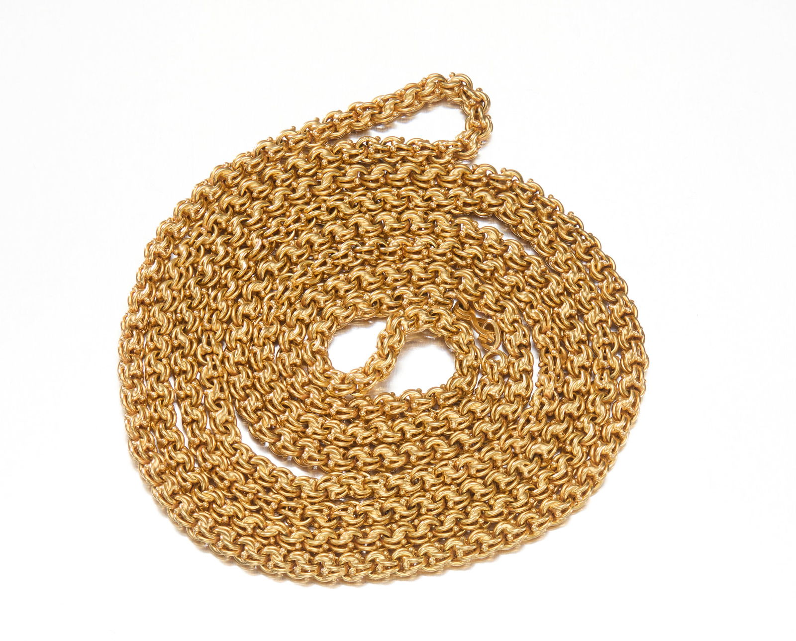 18k Gold Long Chain Necklace.