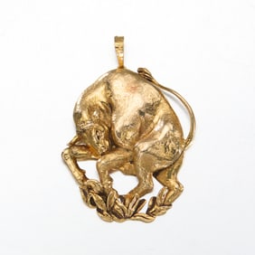 14k Gold Mid-Century Bull Pendant