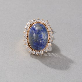 14k Yellow Gold Lapis and Diamond Ring