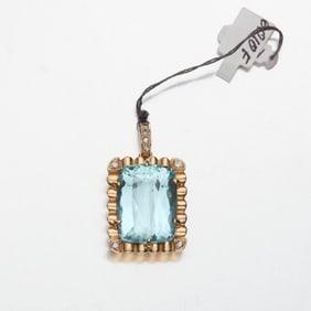 14k Blue Gemstone and Diamond Pendant