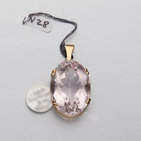 14k Yellow Gold Pink Quartz Pendant