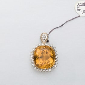 Citrine 14k Gold and Diamond Pendant