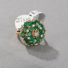 14k Yellow Gold Emerald and Diamond Ring