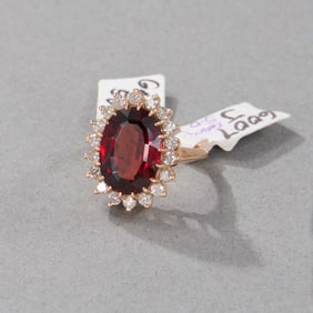 14k Yellow Gold Garnet and Diamond Ring