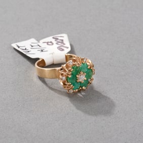 14k Yellow Gold Emerald and Diamond Ring