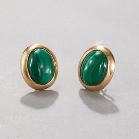 14k Yellow Gold Malachite Earrings