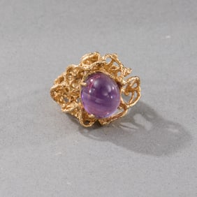 14k Yellow Gold Cabochon Amethyst Ring