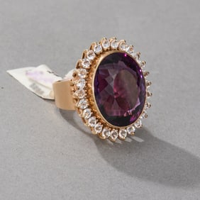 14k Yellow Gold Amethyst and White Topaz Ring