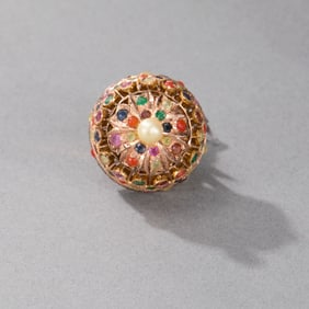 14k Yellow Gold Pearl and Multi-Colored Gemstone Ring