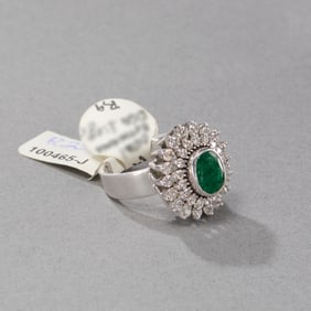 14k White Gold Emerald and Diamond Ring