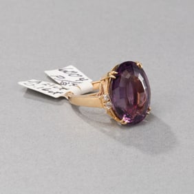 14k Yellow Gold Amethyst and Diamond Ring