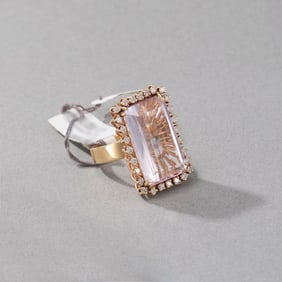 14k Gold Pink Stone and Diamond Ring