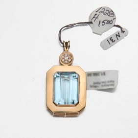 14k Blue Gemstone and Diamond Pendant