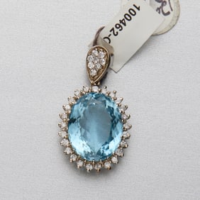 Blue Topaz 14k and Diamond Pendant