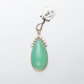 Chrysoprase and Diamond 14k Pendant