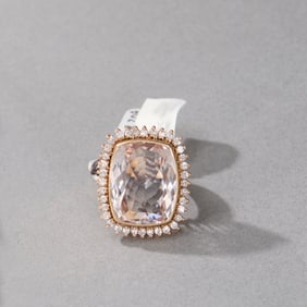 14k Yellow Gold White Quartz and Diamond Ring