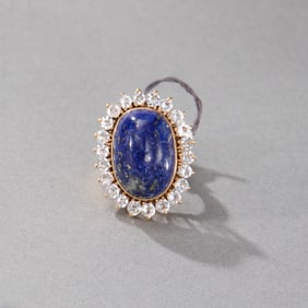 14k Yellow Gold Lapis and Diamond Ring