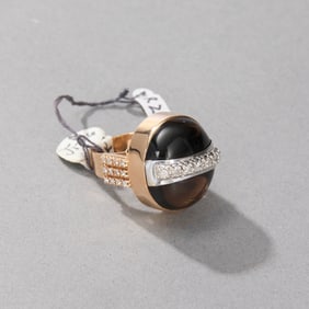 14k Yellow Gold Smoky Quartz and Diamond Ring