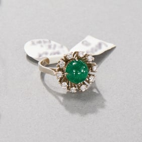 14k White Gold Emerald and Diamond Ring