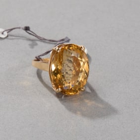 14k Yellow Gold Citrine and Diamond Ring