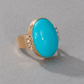 14k Yellow Gold Turquoise Colored Stone Ring