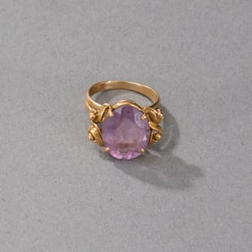 14k Yellow Gold Pink Stone Ring