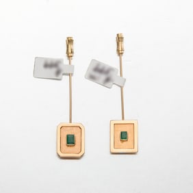 14k Yellow Gold Green Gemstone Stick Pin Brooches