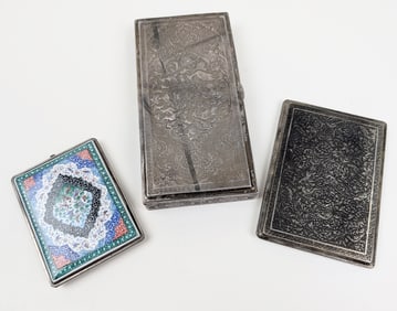 Persian Silver Cigarette Cases and Cigar Box