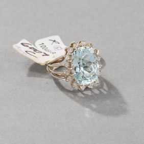 14k White Gold Goshenite Beryl and Diamond Ring