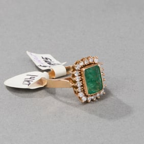 14k Yellow Gold Emerald and Diamond Ring
