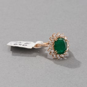 14k Gold Emerald and Diamond Ring
