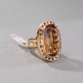 14k Yellow Gold Champagne Colored Gemstone and Diamond Ring