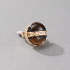 14k Gold Brown Stone and Diamond Ring